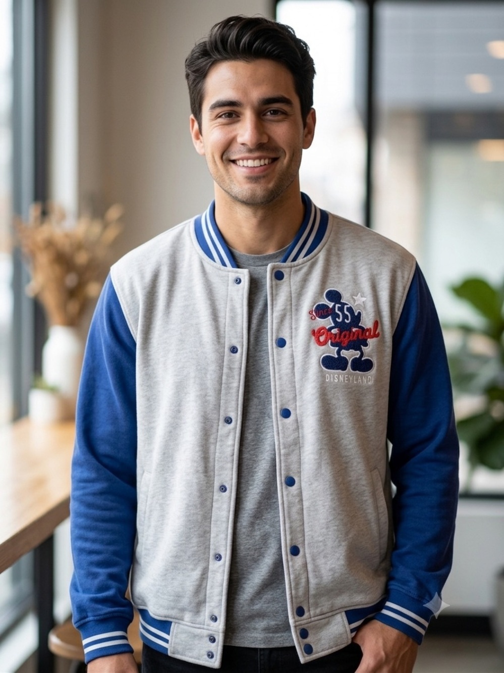 Disney Grey & Blue Men’s Varsity Jacket - 'Original' Patch